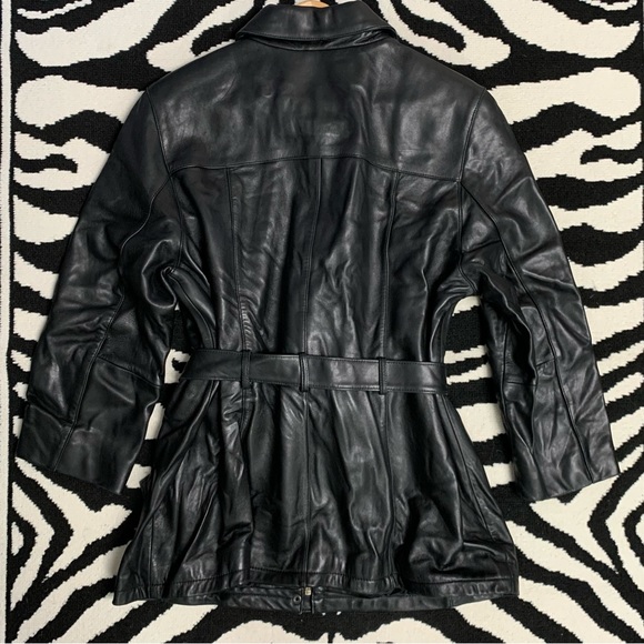 Vintage Y2K Lamb’s Leather Belted Trench Coat Size XL - Picture 4 of 12